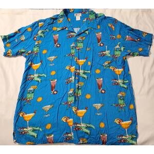 Vtg Cherokee Waikiki Wear Shirt Mens Sz XL Blue Hawaiian Cocktail Bar Drink EUC